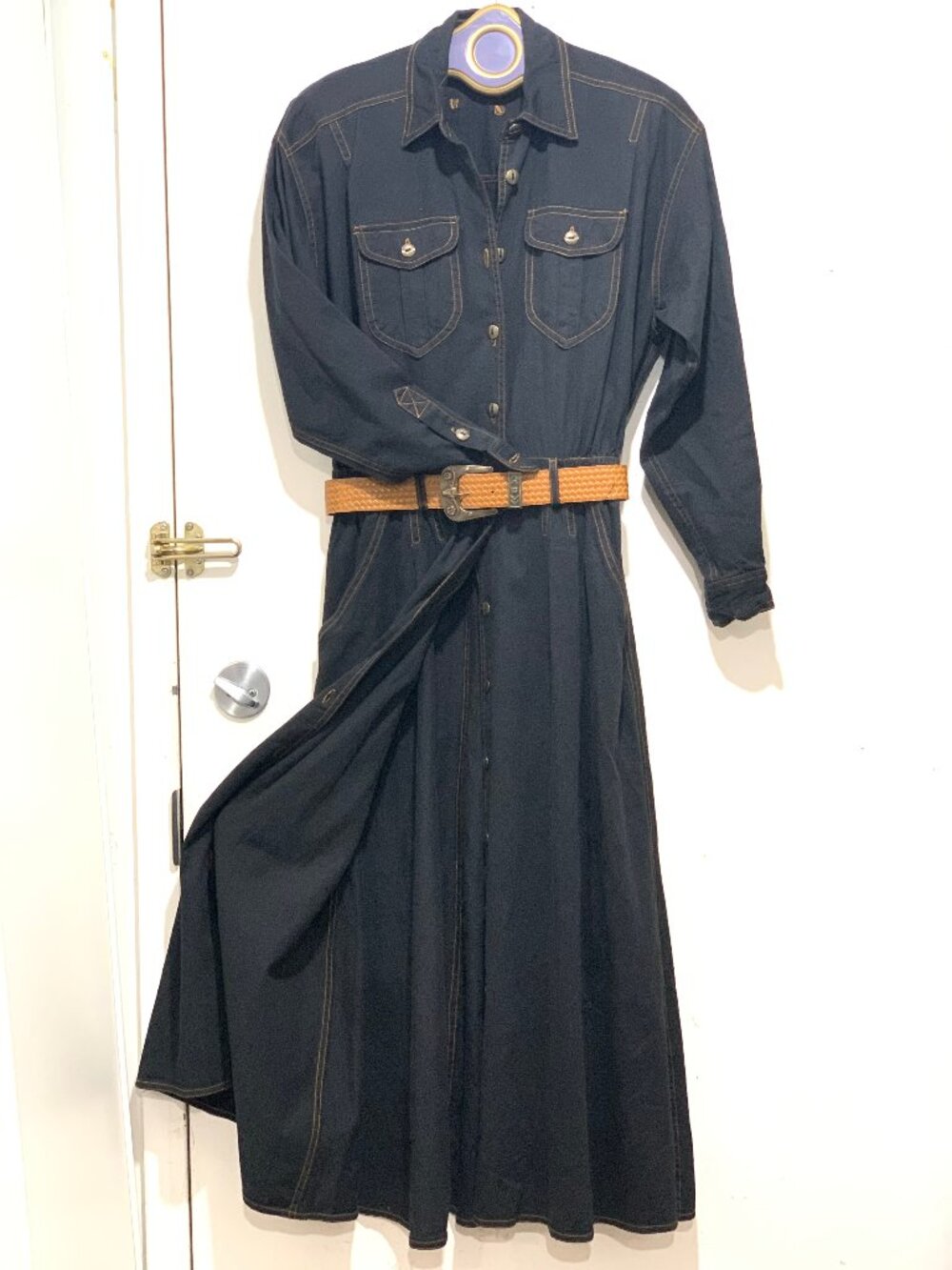 VINTAGE UNI MONDO BELTED MAXI DENIM DRESSES SIZE 8